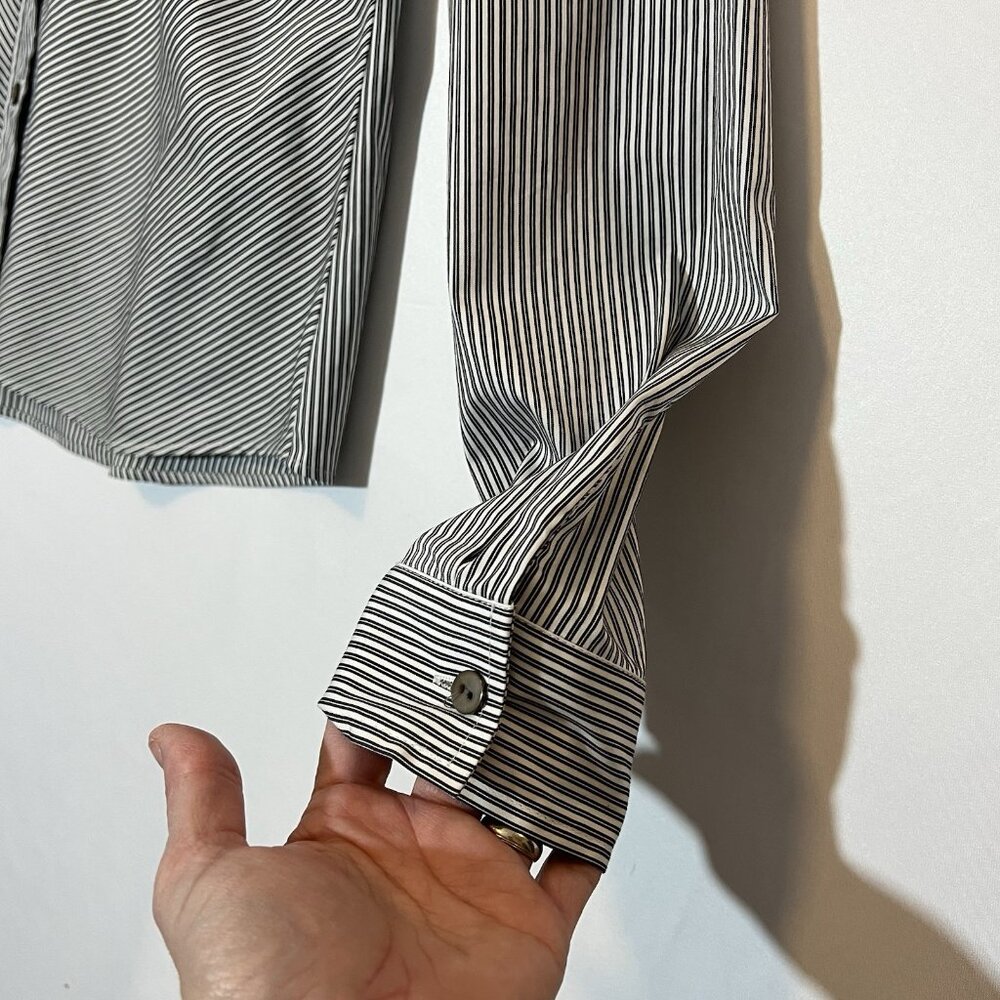 Lafayette 148 New York Women’s Stripe Button Shirt Size 10 Black Work Casual - Picture 7 of 12
